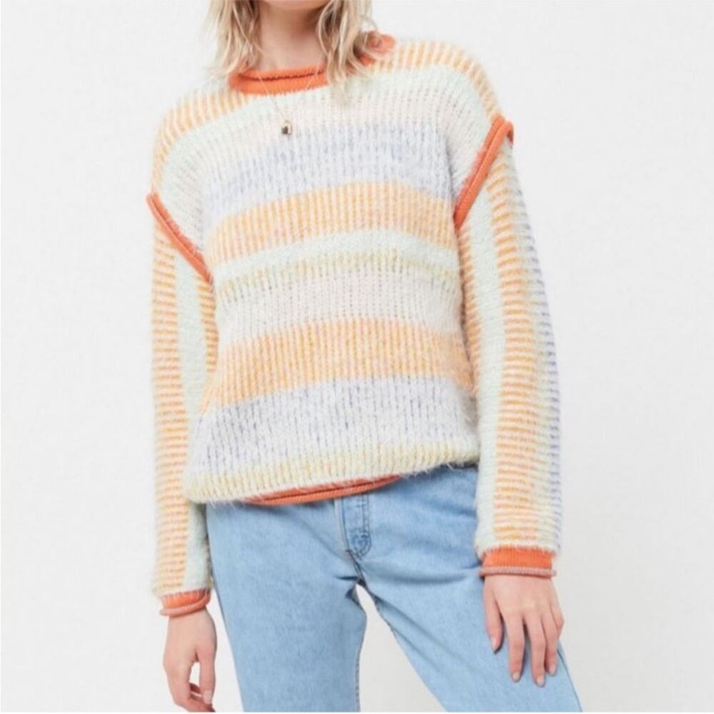 Urban Outfitters Marcia Orange Multicolor Stripe Fuzzy Eyelash Sweater Small